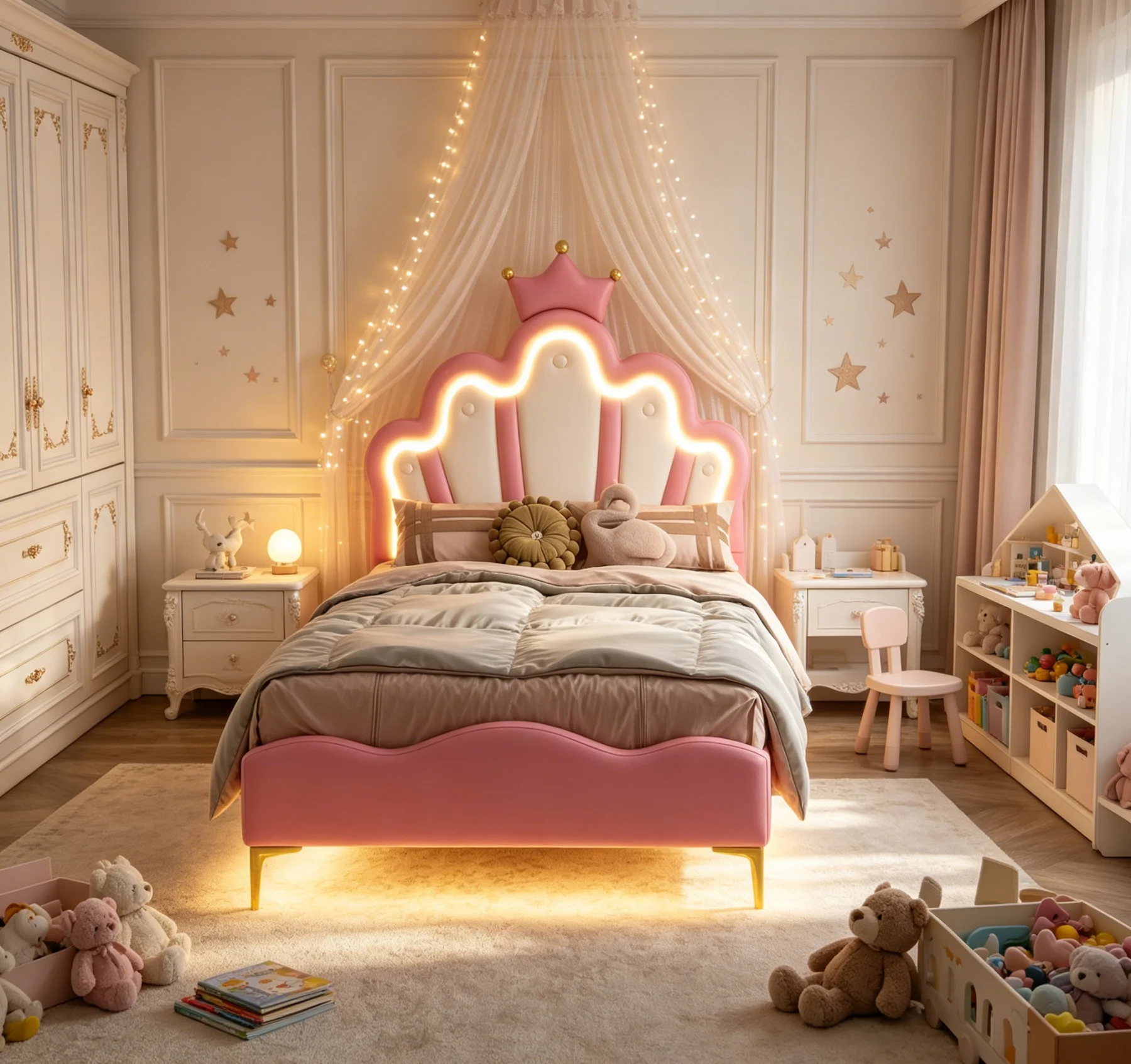 Lit élégant pour filles 90 x 200 cm, lit simple, lit princesse 140 x 200 cm, lit rembourré avec tête de lit et sommier à lattes, lit pour jeunes, sans matelas