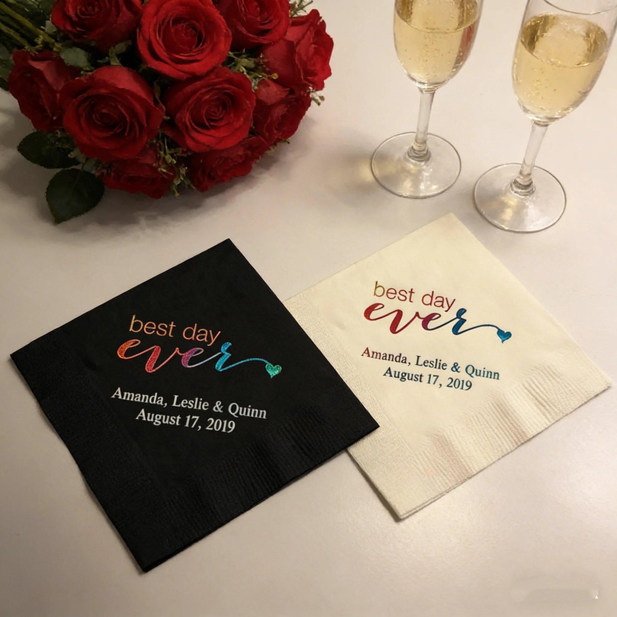 

50 шт. персонализированных салфеток «Лучший день в истории», индивидуальные украшения для стола на свадьбу, юбилей, день рождения, праздничные принадлежности