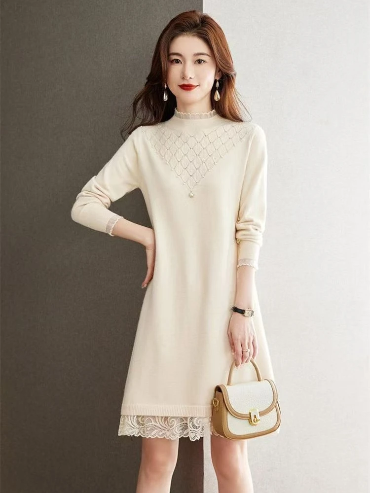 Crochet Dresses for Women Formal Comfortable Harajuku Deals Y2k Autumn Winter Retro Casual Cool New in White Woman Knitted Dress