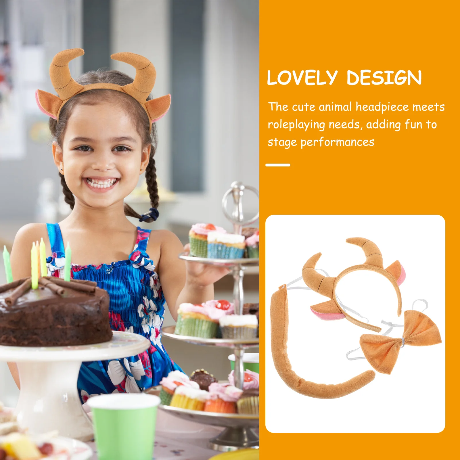 ที่คาดผมเขาแกะ 1 ชิ้น พร้อมโบว์ผูกผม หางปลอม อุปกรณ์แต่งกายคอสเพลย์สัตว์ สำหรับงานปาร์ตี้คริสต์มาส ฮาโลวีน และการแสดงบนเวที