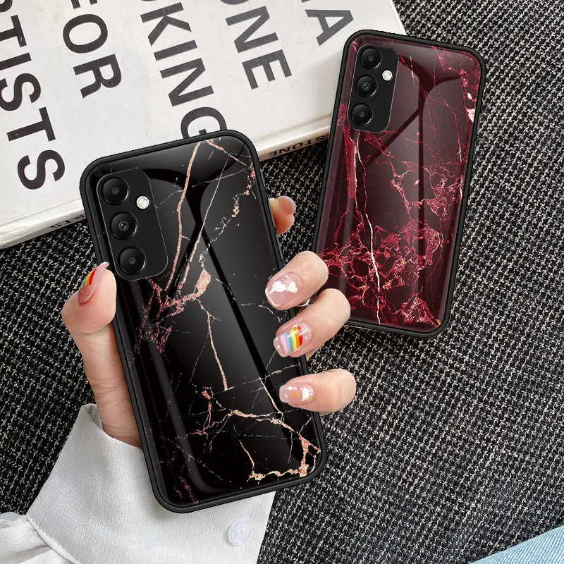 For Samsung Galaxy M55 5G M556B Case Shockproof Marble Grain Glass Hard Back Cover Case Silicon Bumper for Samsung Galaxy M55 5G