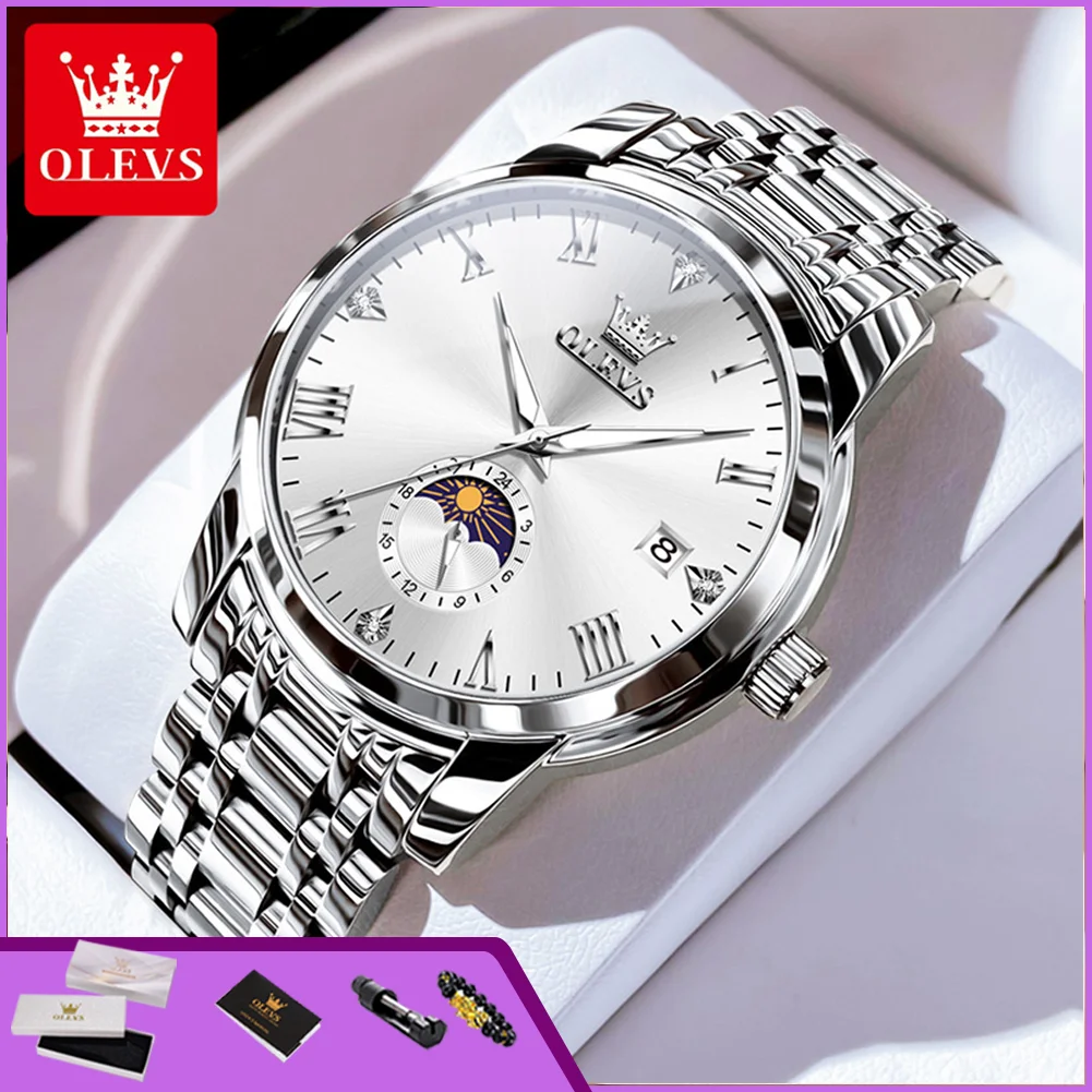 OLEVS 3656 Luxury Brand Men’s Wristwatch Roman Scale Luminous Waterproof Business Dress Classic Moon Phase Quartz Watch for Man