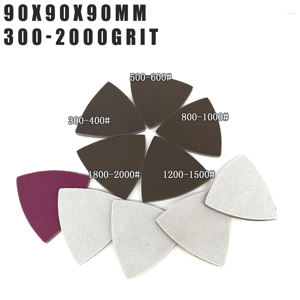 90*90*90มม.ฟองน้ำขัดสีแดงแผ่นสามเหลี่ยมกระดาษทราย Hook & Loop 300-2000 Grit Abrasive แผ่นขัดสำหรับไม้โลหะขัด