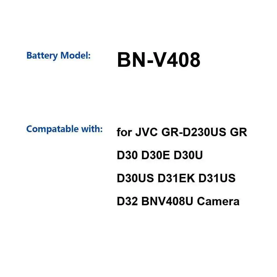 

Camera Battery BN-V408 1100Mah For Jvc GR-D230US GR D30 D30E D30U D30US D31EK D31US D32 BNV408U