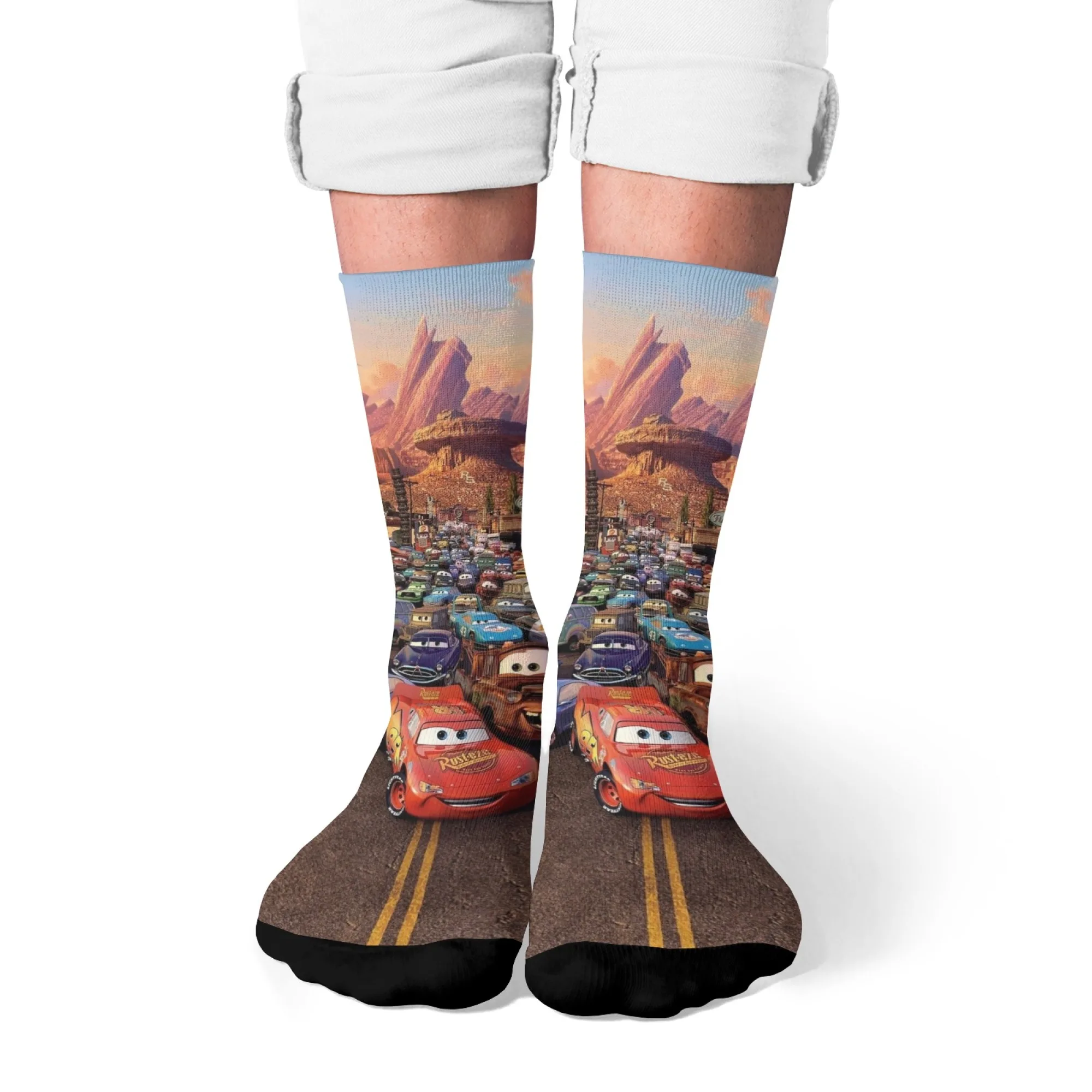 

Lightning McQueen pattern socks novelty Harajuku retro street hip-hop trendy printed compression socks unisex party happy gift