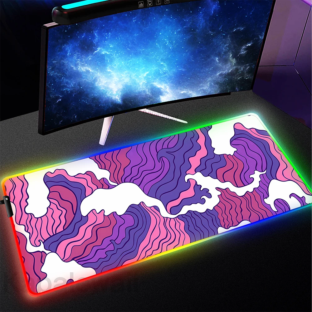 

Gaming Mouse Pad XXL Large Mouse Mat RGB Japanese Great Wave Off Mousepad Gamer LED Luminous Keyboard Mats Game Deskmat Backlit