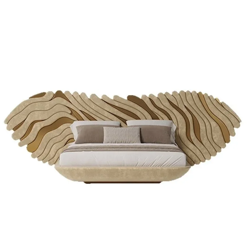 Portuguese light luxury matte leather double bed modern villa large flat bedroom high-end noble queen widescreen bed