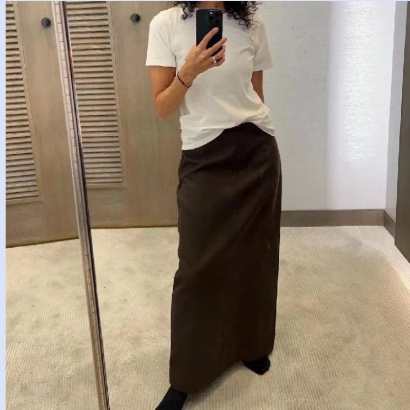 2024 autumn and winter new classic European and American style wool retro split high waisted slim fit skirt