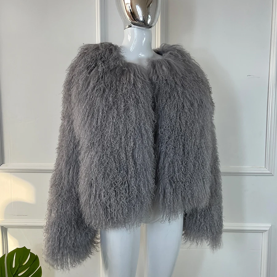 Real Sheepskin Coats Mongolian Lamb Fur Coat Women Natural Sheep Fur Jacket With Lapel Short Fur Outerwear