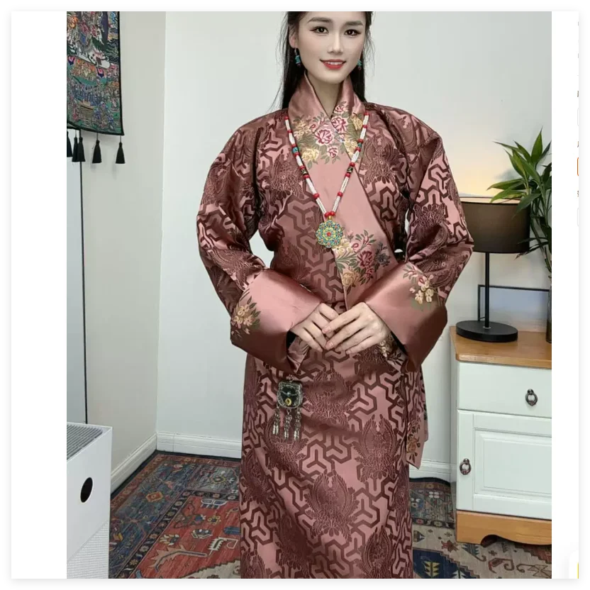 Chinese Women's Simple Tibetan Robe Double layer Xizang Costume National Characteristic Performance Clothes
