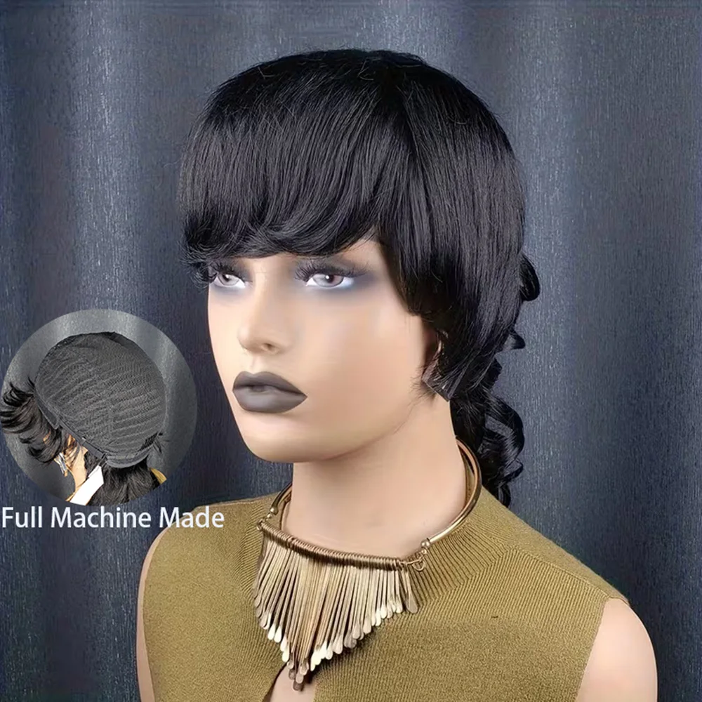Layered Pixie Wigs Human Hair For Women Full Machine Made Natural Realistic Tangle Free Short Wig Breathable Cap Soft Texture
