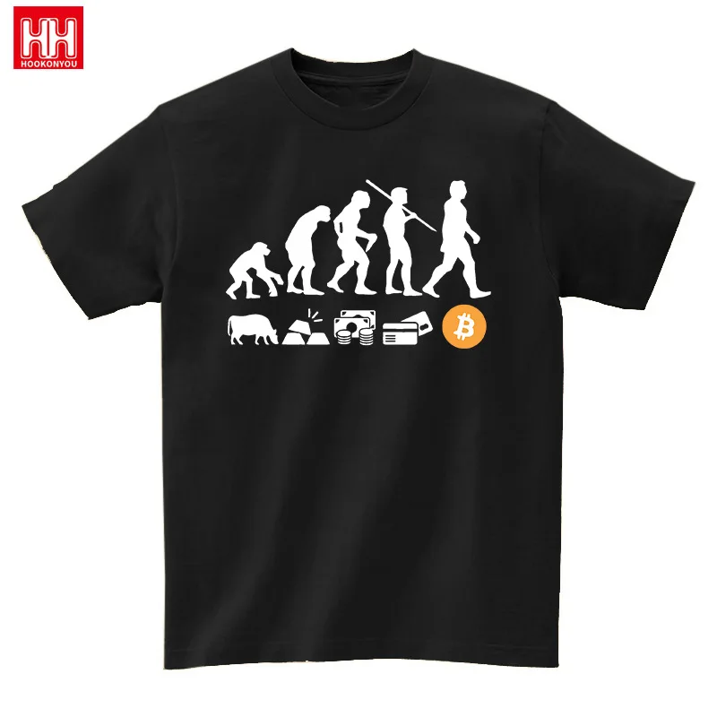 Musk Currency Evolution with Bitcoin BTC Printed Short Sleeve T-shirt Blockchain Clothes Coin Circle Speculation Bitcoin