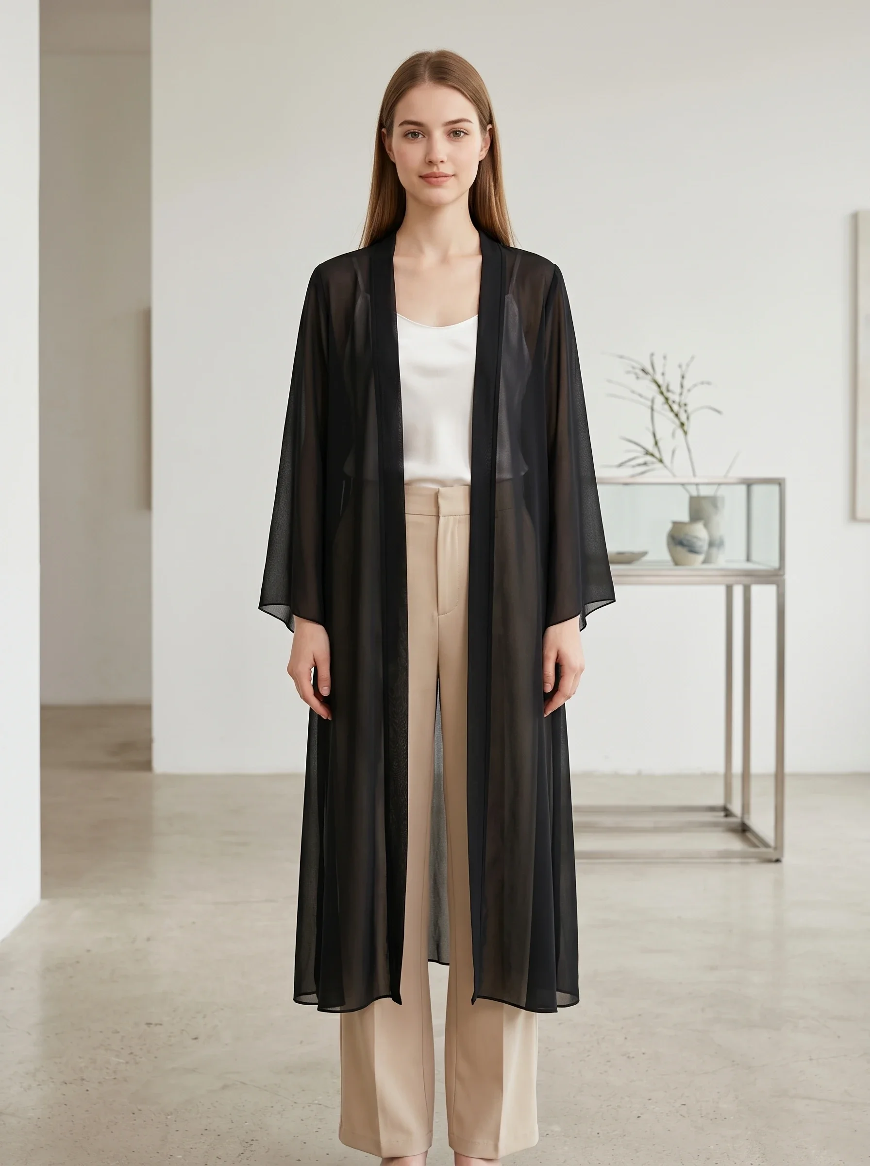 

Simple Solid Color Long-sleeved Chiffon Cardigan Jacket Women's Summer Sunscreen New Foreign Style Shawl Versatile Fashion Top