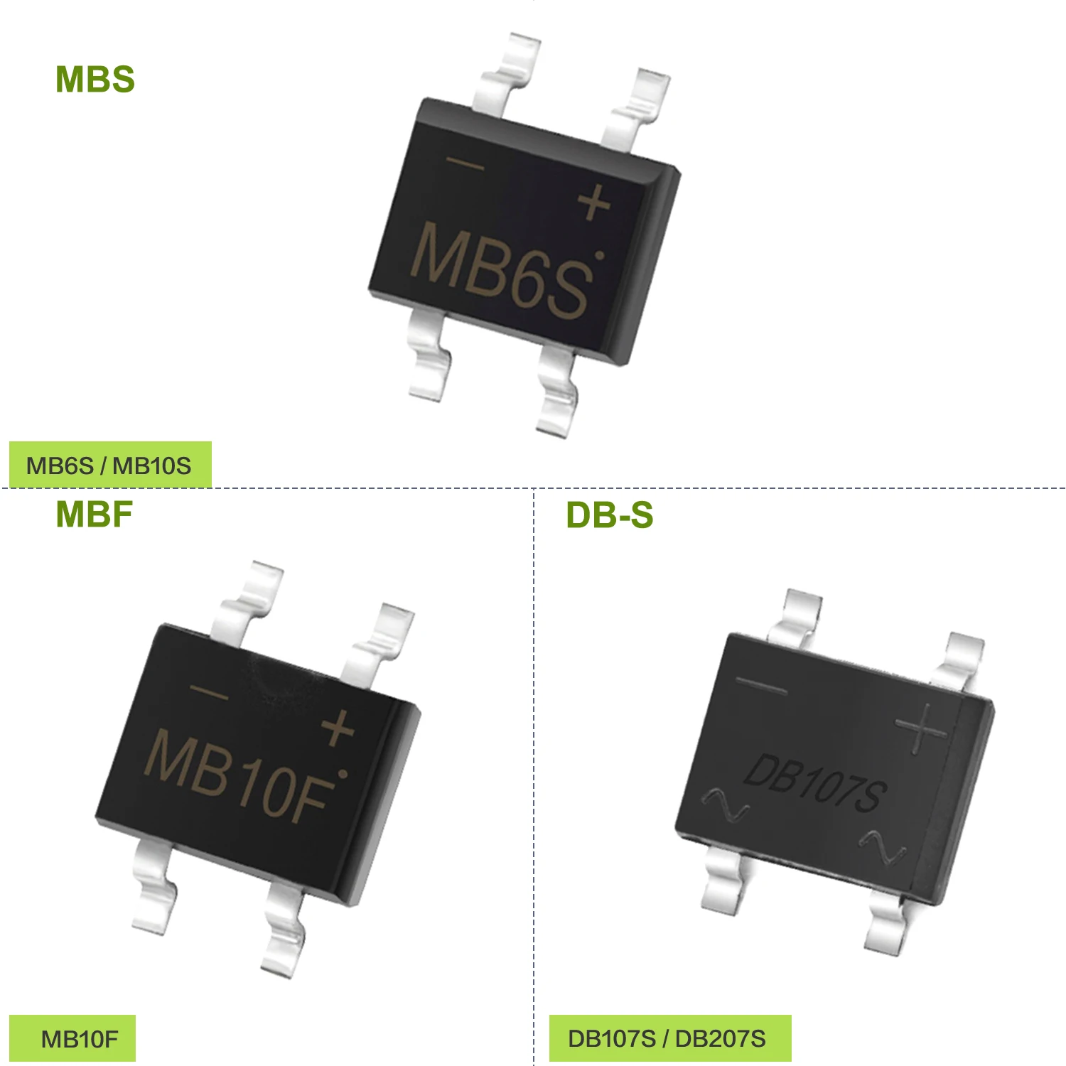 MB6S MB10S MB10F DB107S DB207S SMD Diode Bridge Rectifier MBS MBF 0.5A 1A 2A 600V 1000V MB 6S 10S Single Phase Silicon Diodes