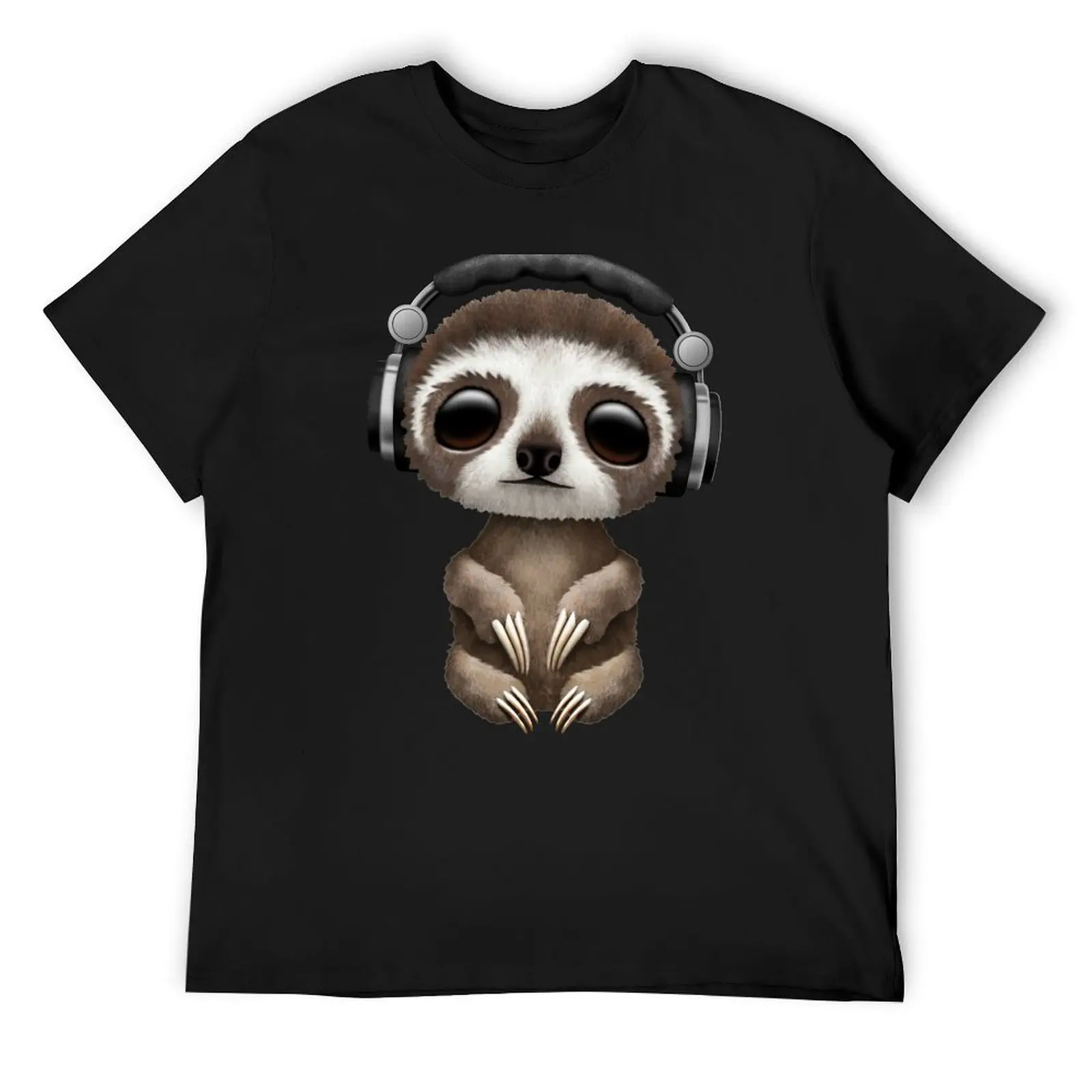 Cute Baby Sloth Deejay Wearing Headphones T-Shirt cheap stuff blanks big and tall t shirts for men