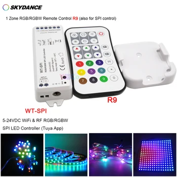 Skydance Music WiFi + 2.4G RF RGB/RGBW Pixel IC SPI WS2812 LED 15 LED Strip Module Controller WT-SPI R9 RGB Remote 5V-24V 12V