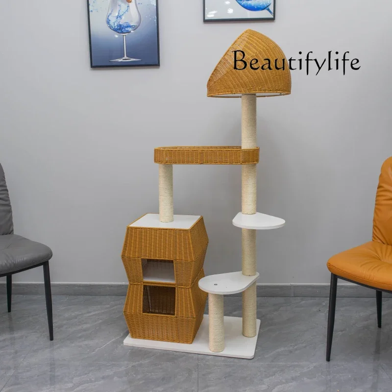 Solid Wood Cat Climbing Frame Cat Tree Integrated Rattan Space Capsule Does Not Cover an Area of Cat Rack Toys