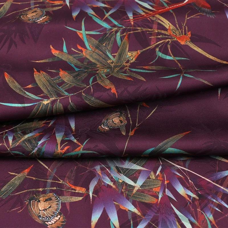 チャイナドレス漢服とドレス用の白い葉のジャカード生地、カラー印刷