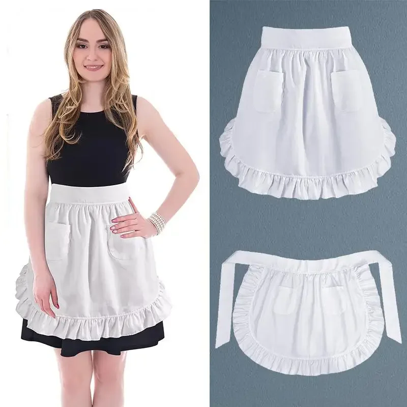

New European Style Maid Apron Anti-fouling Kitchen Kitchen Apron Short Lolita Maid Sexy Lace Dual Pockets Home Cleaning Apron
