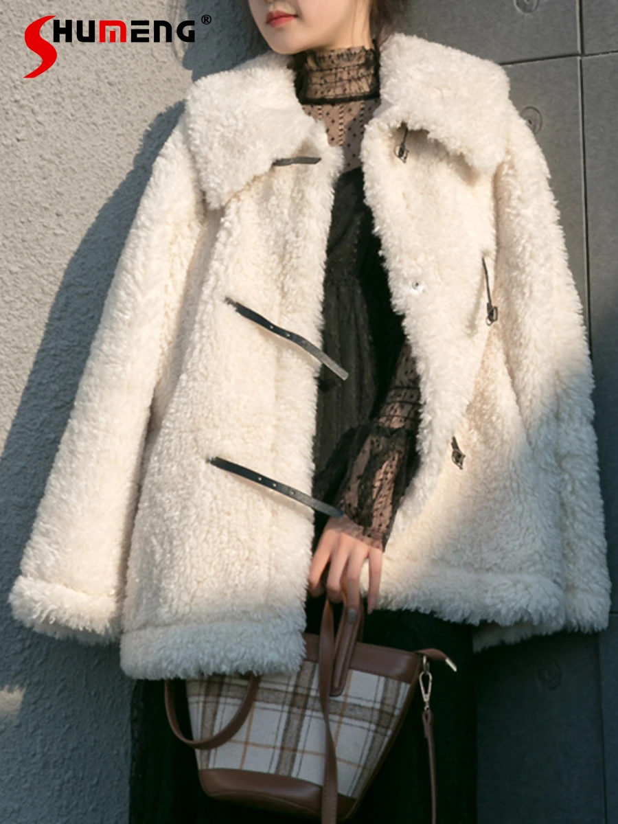 Fashionable New 2024 Female Winter Lamb Wool Coats Long Sleeve Solid Color Faux Fur Sweet Loose Comfortable Women's Clothes