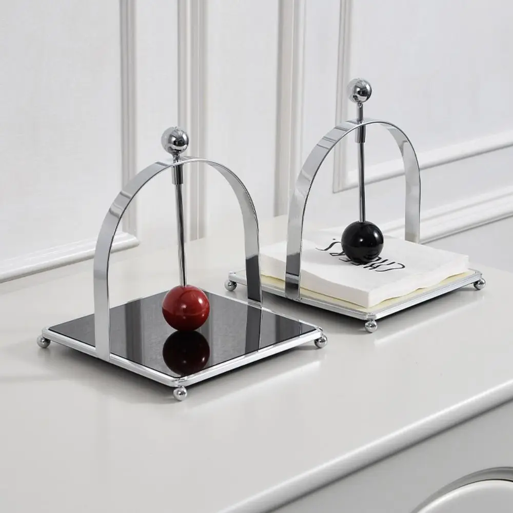 

Stainless Steel Paper Towel Holder Creative Elegant Flat Napkin Stand Multifunctional with Ball Napkin Dispenser Household