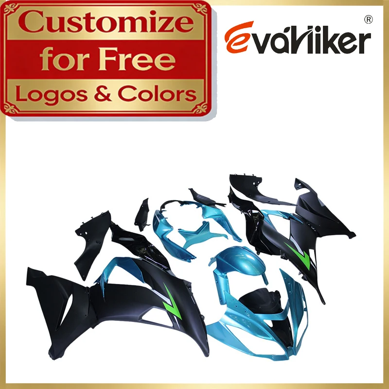 

Комплект обтекателей для инжекционной формовки для Kawasaki ZX6R ZX636 2007-2008, полный комплект обтекателей, индивидуальная цветовая графика, светло-голубой, черный