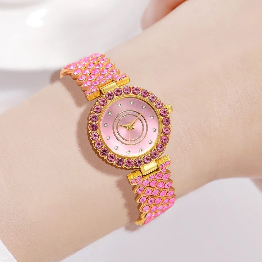 Women Pink Watch 5PCS/Set Fashion Light Luxury Dial Wristwatch Alloy Strap Quartz Watch Heart Shaped Jewelry Set Gift For Her