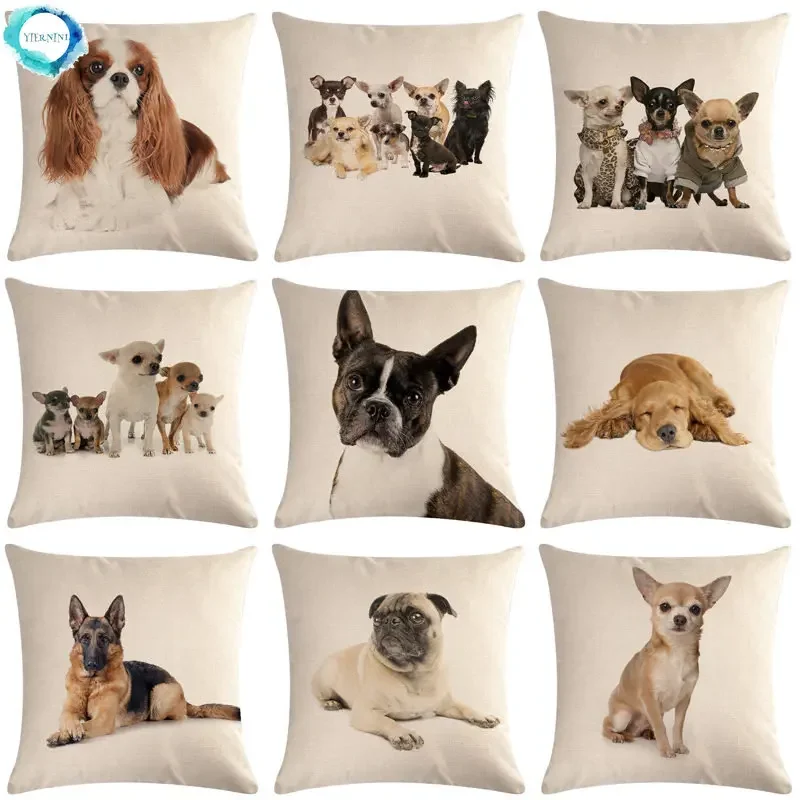 Pug Pet Dog Pattern Cotton Linen Throw Pillow Cushion Cover Car Home Sofa Bed Decorative Pillowcase Funda Cojin