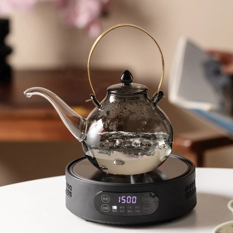 

Термостойкий чайник из боросиликатного стекла, бытовой чайник для кипячения, креативный чайник с длинной медной ручкой