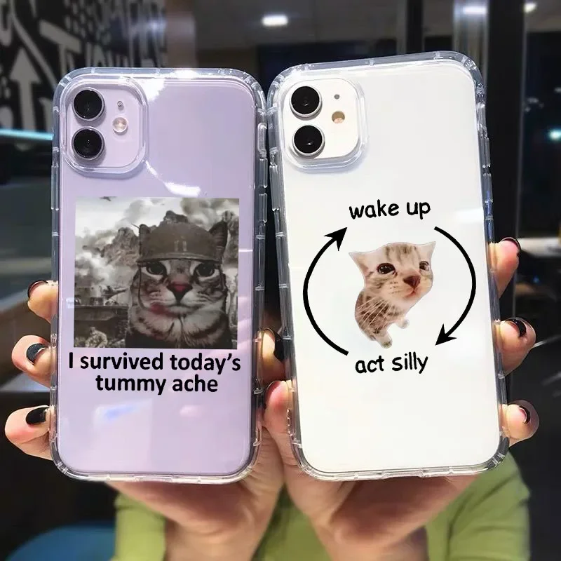 Funny Cat Meme Shell Case for IPhone 11 15 16 14 Pro MAX 13 12 XS X SE20 XR 7 8Plus Clear Shockproof TPU Phone Cover