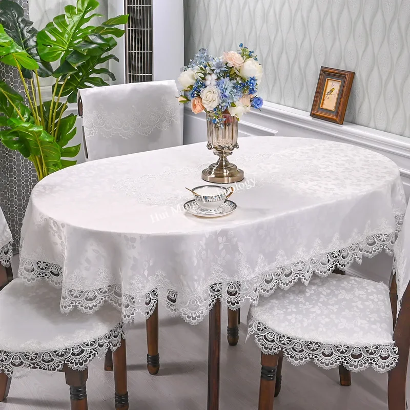 Oval Table Cloth White Embroidered Fold Tea Juppe Dining Table Cover Tablecloth Home Lace Art Dust Cover Chair Cover