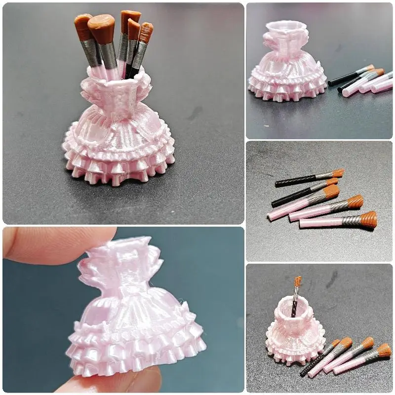 1 Set Miniature Scene Dressing Table Ornament 1/12 Scale Dollhouse Simulation Dance Skirt Makeup Brush Model For Doll Accessory view 6