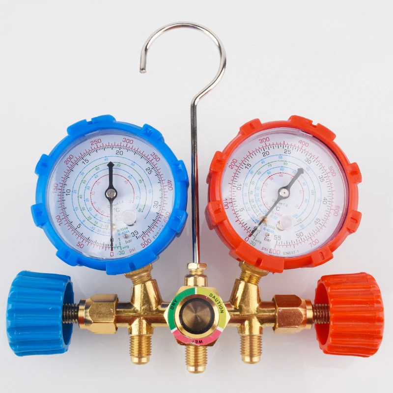 Refrigerant Manifold Gauge Air Condition Refrigeration Set Air Conditioning Tools with Hose and Hook for R22 R134A