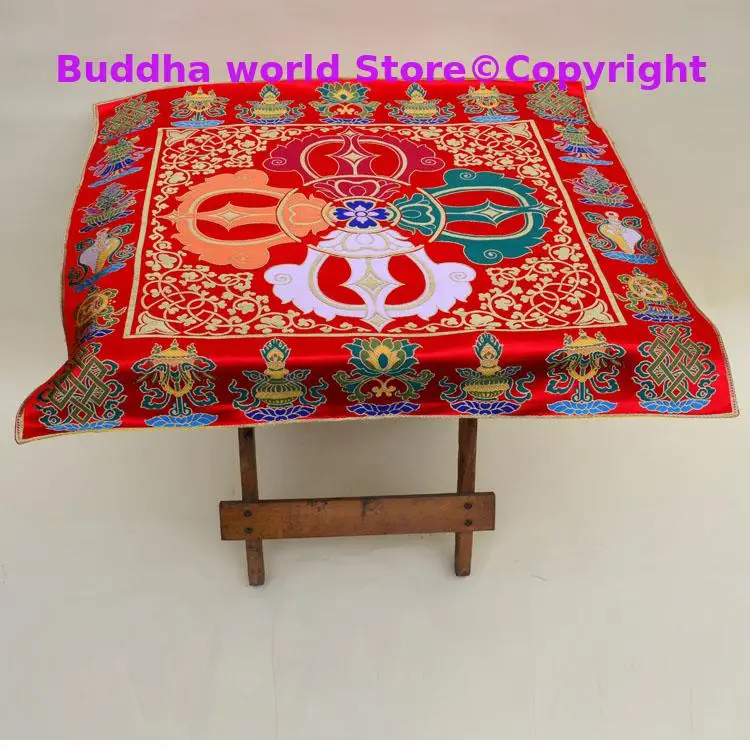 Wholesale Buddhist supplie Tibet family home Buddhism Temple eight Auspicious Embroidery Cross Vajra Altar Table cloth Deco