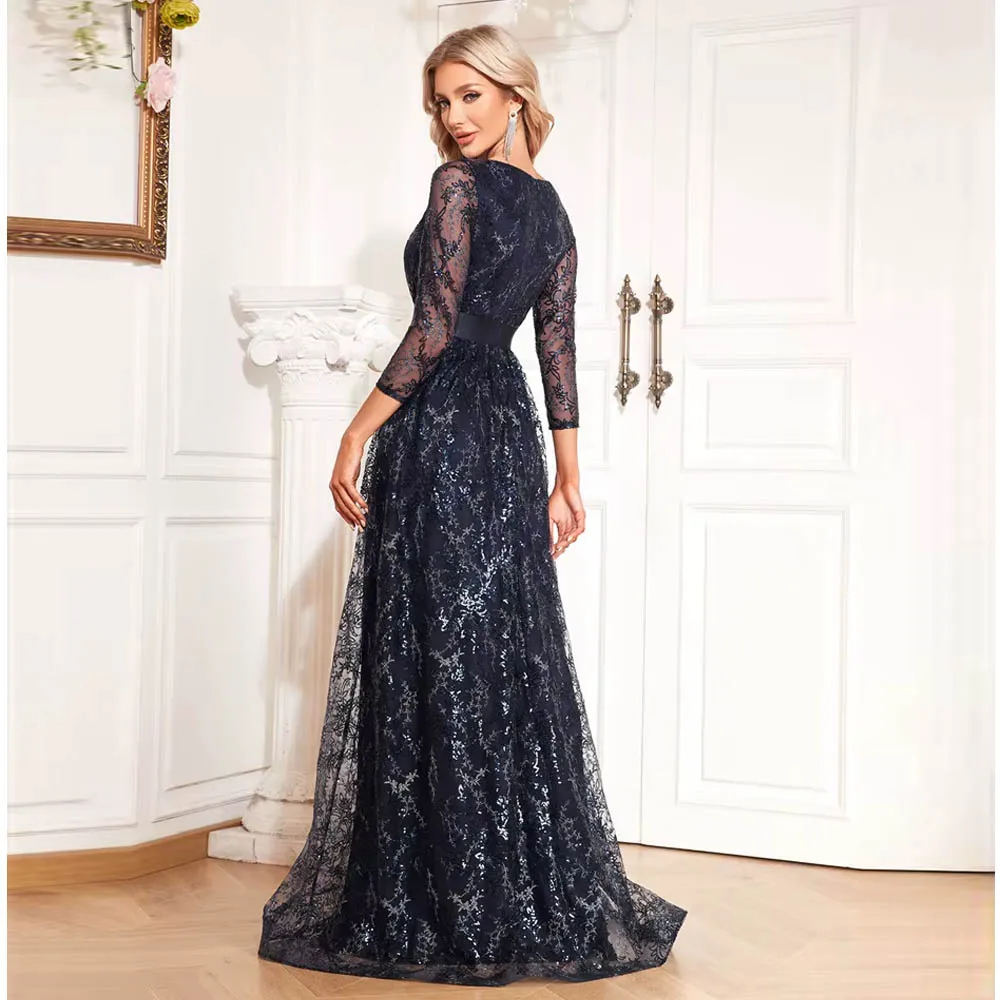 Robes mère de la mariée élégantes personnalisées, col en v, robe de soirée florale, longue de luxe pour femmes, manches longues, robes de fête de mariage