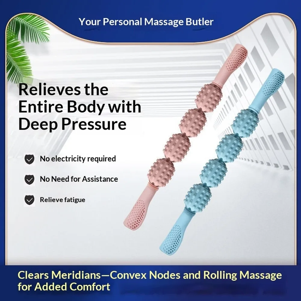 Yoga 4-Wheel Leg Massager Muscle Relaxation Fascia Roller Stick Handheld Back Massage Tool for Women Fitness