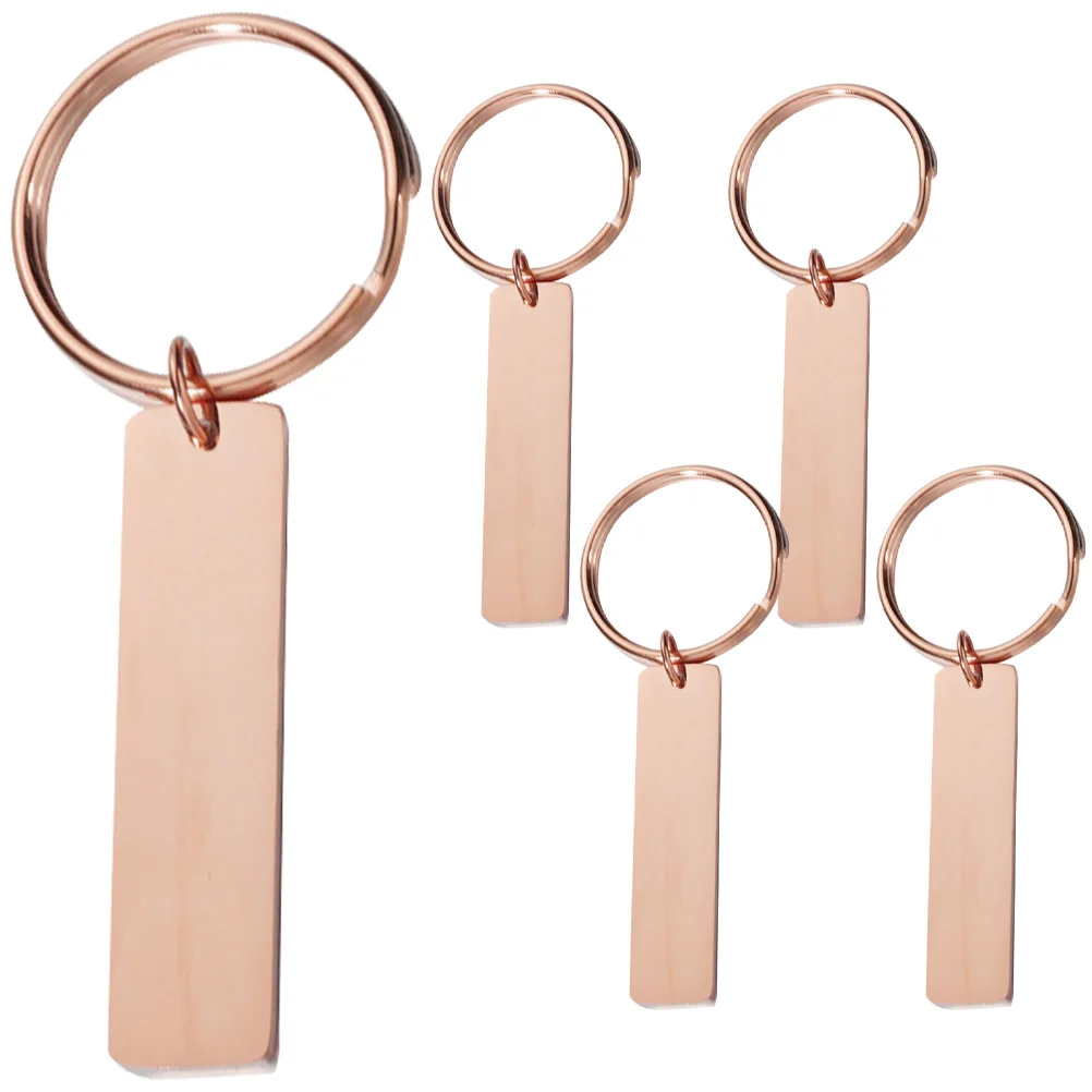 

5 Pcs Stainless Steel Keychain Small Blank Labels for Engraving Rings Tags Keychains DIY Rectangle Hanging Accessories