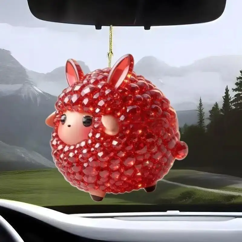 Acrylic Sheep Car Rearview Mirror Hanging Pendant Smooth Transparent Ornament for Holiday Gift Car Accessories