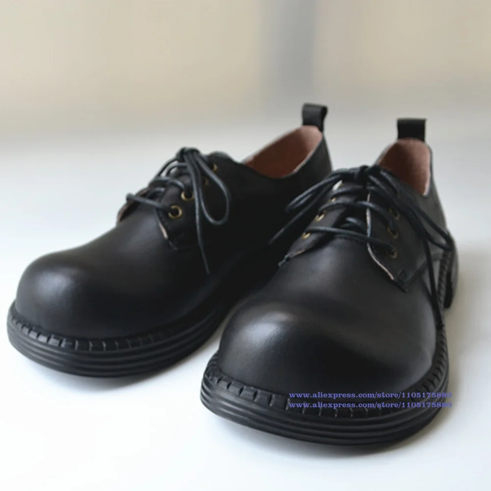 

Black Leather Casual Shoes Round Toe Lace Up Men's Shoes Wear-Resistant Breathable Solid Color Casual Shoes Handmade Men's Shoes