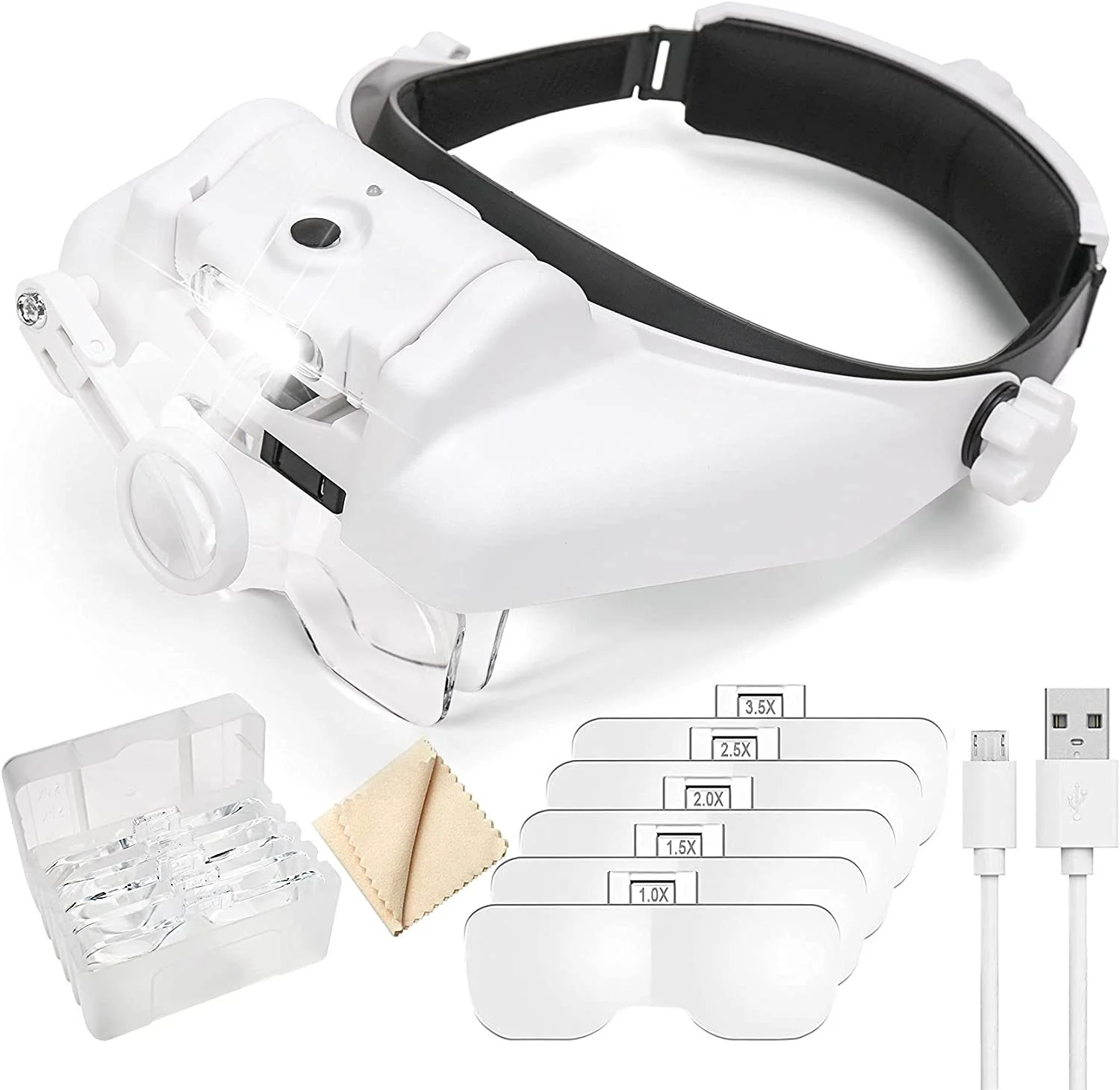 Headband Lupa para Solda Óculos Iluminados Terceira Mão Lupa Iluminado Recarregável Reparação Solda Reparação Lente Intercambiável Zk30