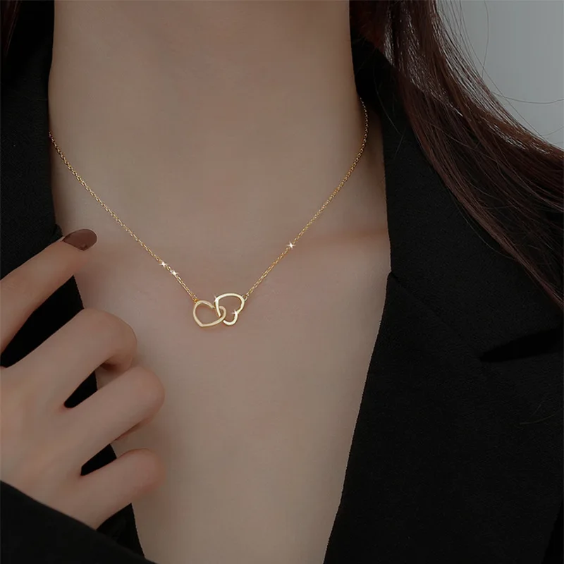 Stainless Steel Gold Plated Red Love Pendant Necklace O Chain Sweet Cute Girl Lady Women Mum Gift Fashion Accessories Wholesale