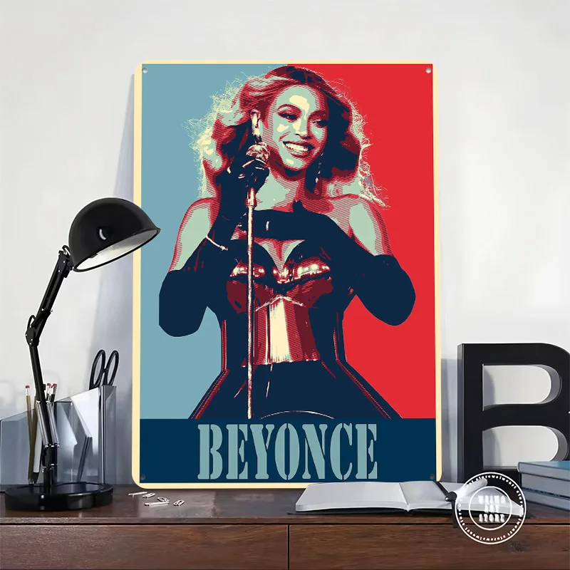 Beyonce Pop Art Poster Retro 3D Printed Metal Signs Customized Wall Hanging Gift for Office Decor Room Bedroom Decoration Home