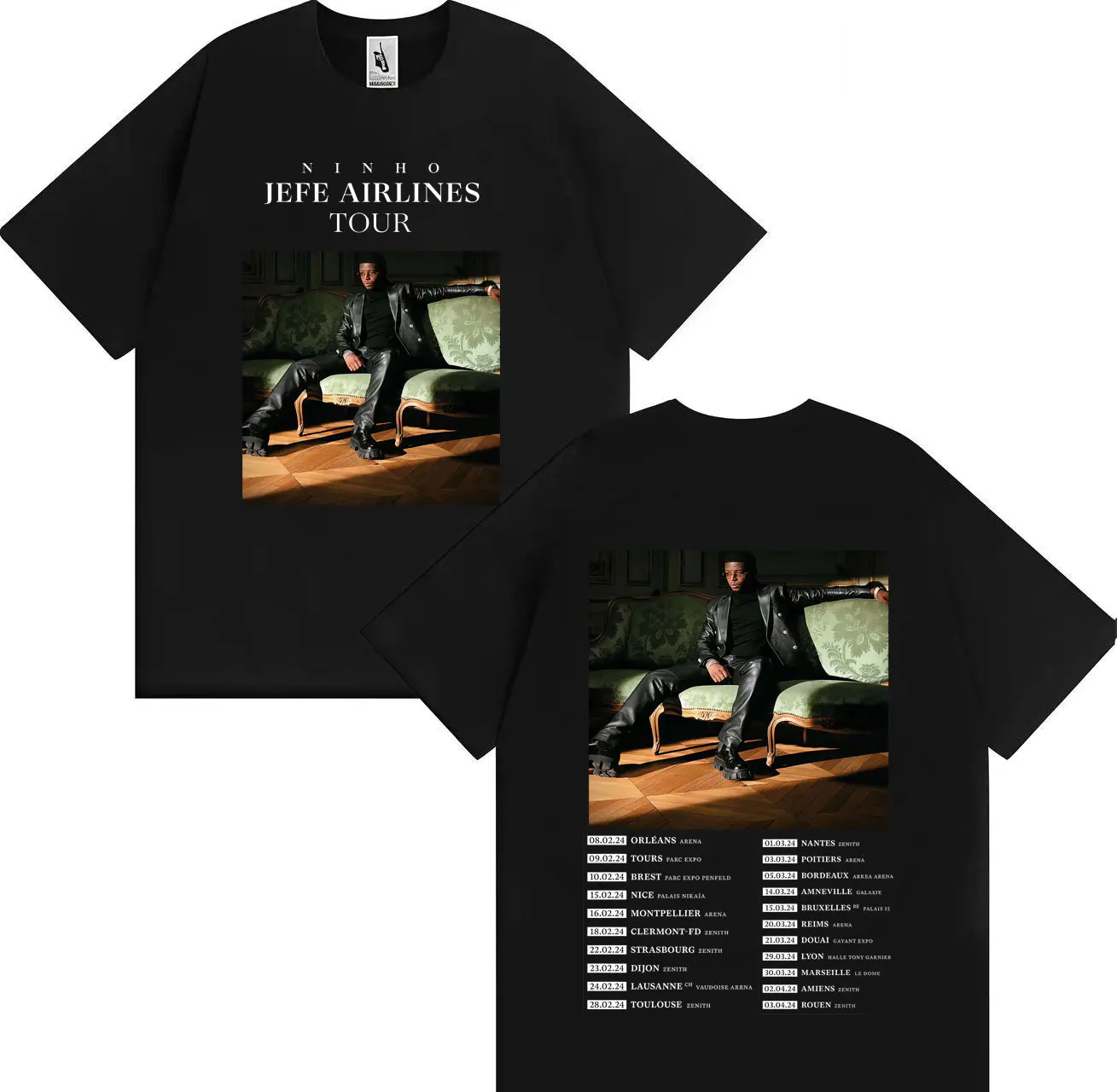 

Summer's Best-selling Rapper Ninho Jefe's Album Tour Double-sided Printed Harajuku Trendy T-shirt Men's Aesthetic Hip-hop Top