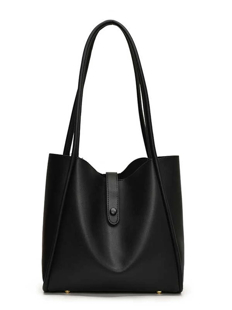 أزياء بسيطة سعة كبيرة المرأة حقيبة كتف الاتجاه الملمس بو الجلود ركاب مركب أكياس الكلاسيكية الرجعية الصلبة حمل حزمة #5