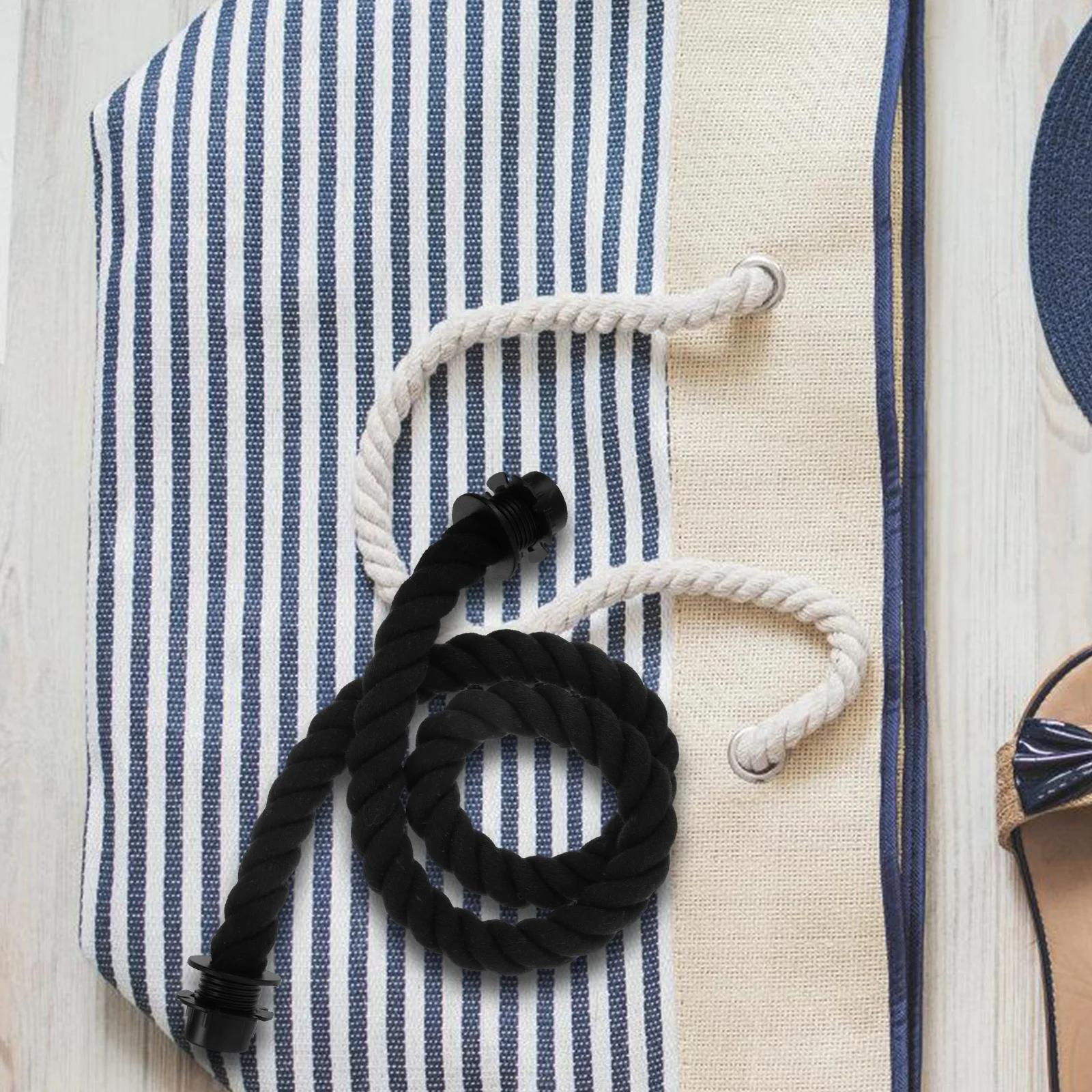 2 قطعة زر أسود حبل القنب مقابض DIY بها بنفسك حقيبة شاطئية القطن الكتان الأشرطة استبدال الملحقات السفر التعبئة العملي #6