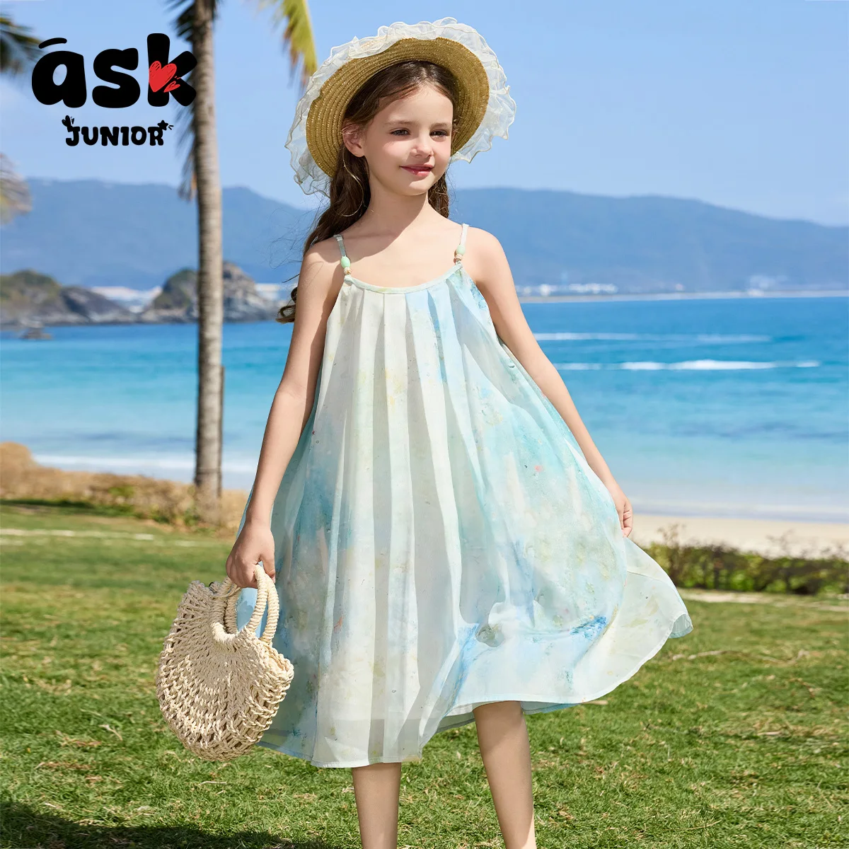 

Children's Summer Middle and Older Children's Chiffon Thin Suspender Skirt Teen Dress Girls' Vacation Style
