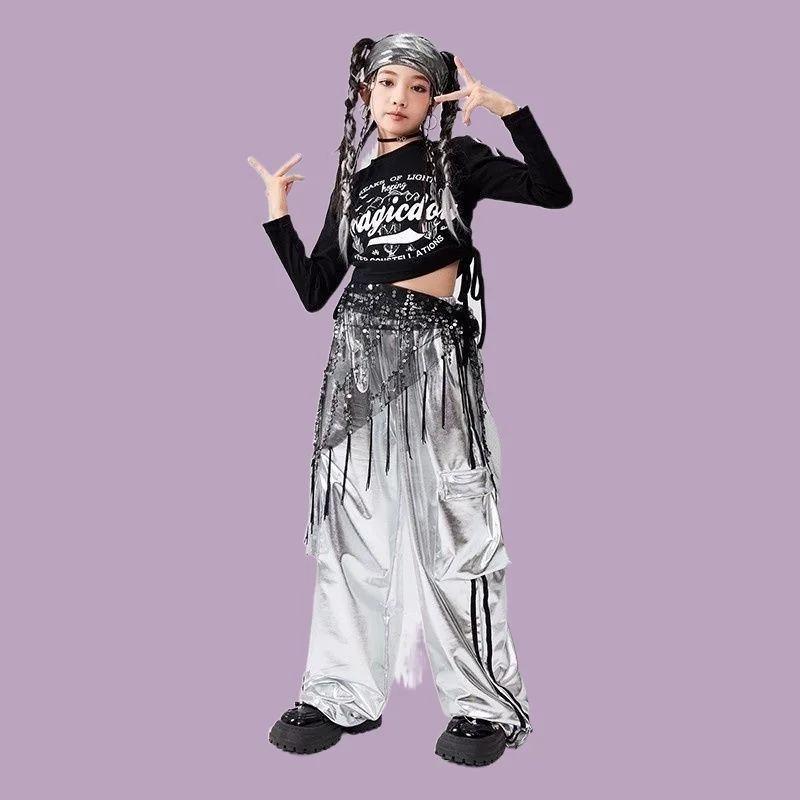 الهيب هوب لامعة الشارع السراويل المألوف ملابس رقص الجاز الفتيات الزي الأطفال نموذج عرض أداء السنة الجديدة #1