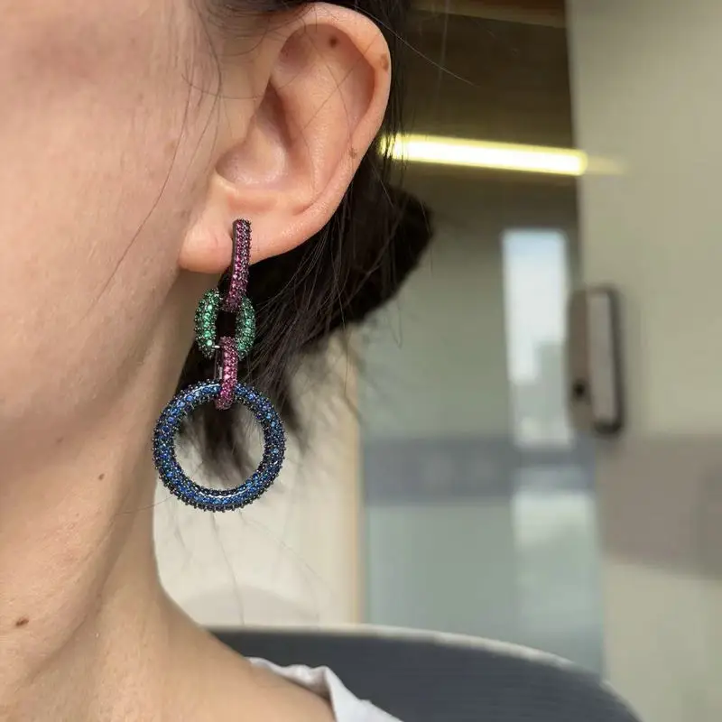 Bilincolor Trendy Punk Chain Royal Blue Circle Earring for Women