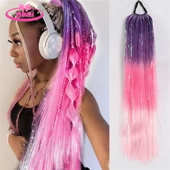 Extension de queue de cheval ombrée colorée, cheveux de tressage raides avec élastique, cheveux de tressage colorés, coiffure de pom-pom girl, queue de cheval