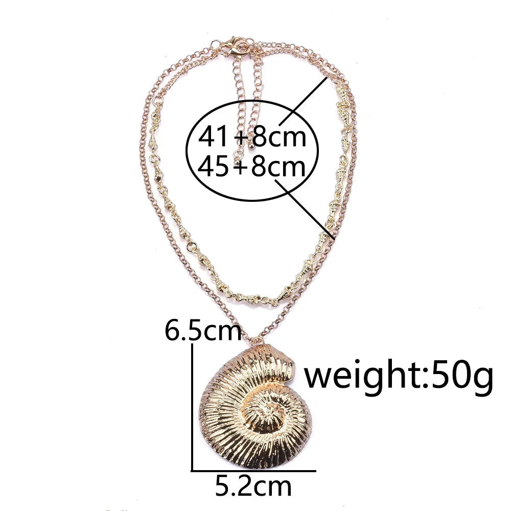 2024 New ZA Fashion Simple Golden Metal Chains Link Statement Choker Necklace With Charm Conch Pendants Jewelry For Women